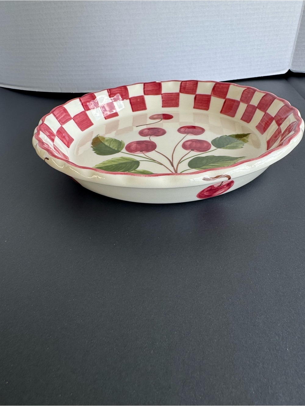Williams Sonoma Red Cherry Check Ceramic Serving Bowl